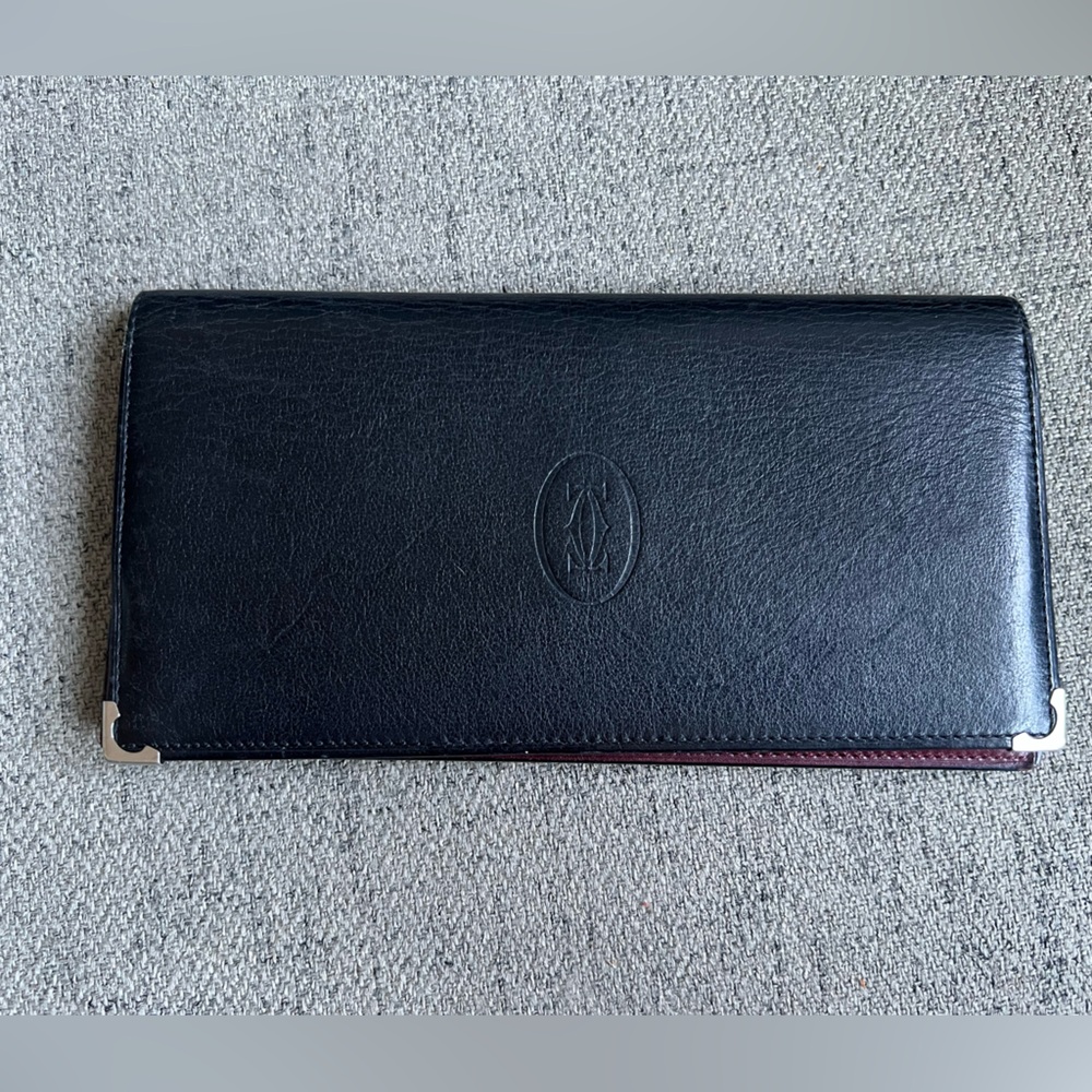 Cartier Black and Burgundy bifold long wallet